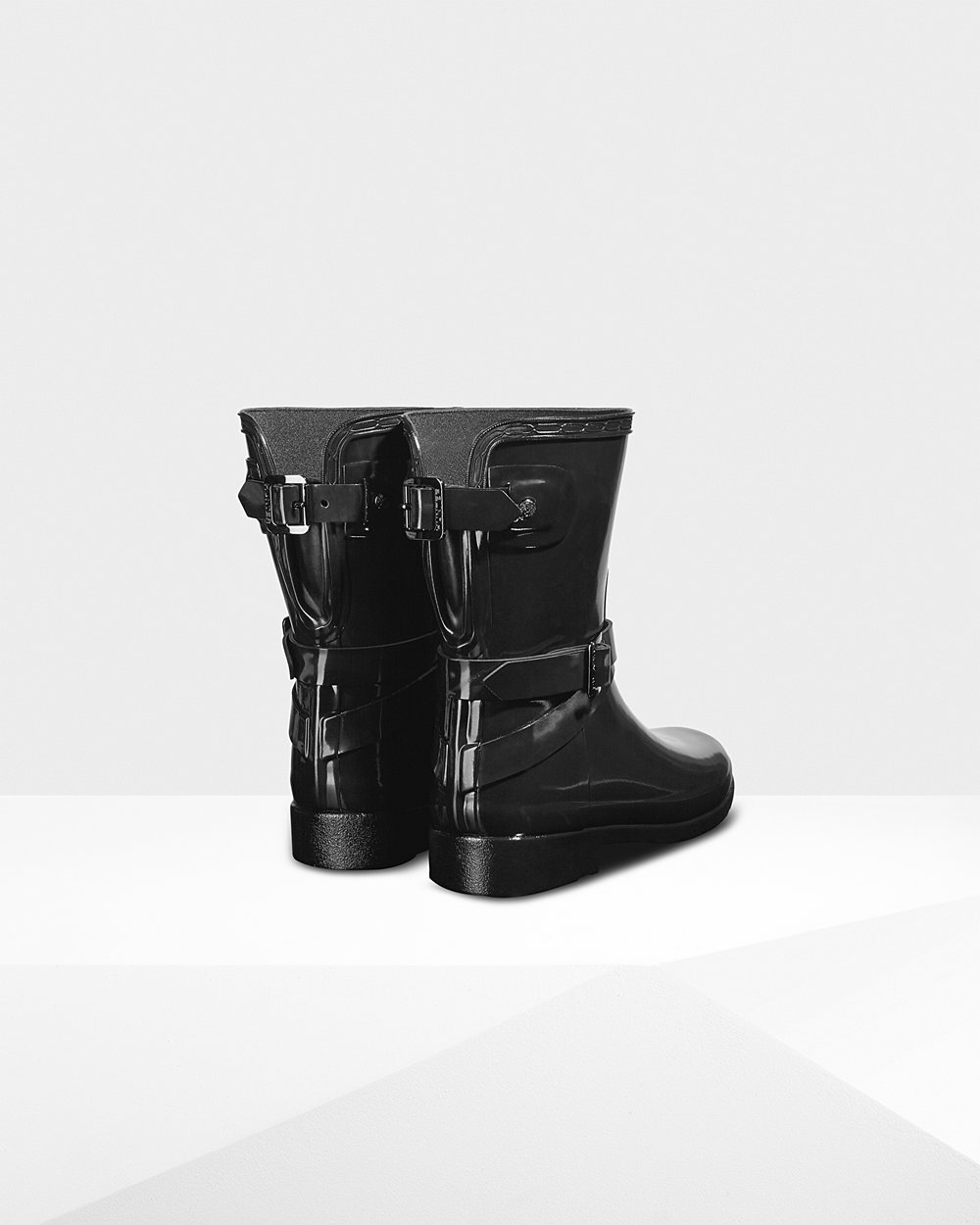 Bottes Courtes de Pluie Hunter Refined Adjustable Gloss Femme Noir YTZQVOJ-85